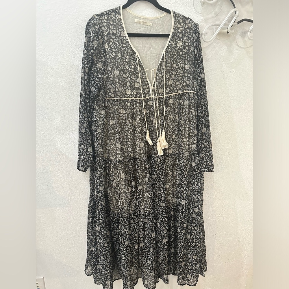 Christy Dawn Black Floral Maxi Dress with Cream Trim